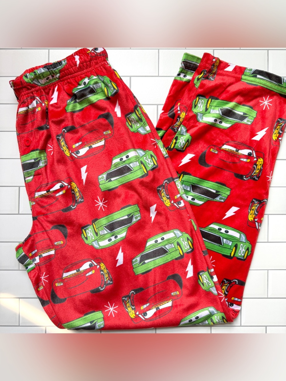 M🏎️ Disney Pixar Cars Lightning McQueen Chick Hicks Mens Red Lounge Sleep Pants